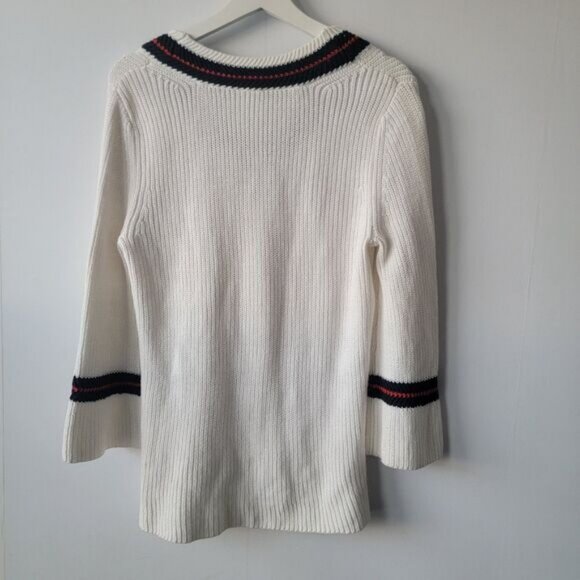 Cabi womens Faye Lace Bell Sleeve V-Neck White Sweater size S ivy league - Picture 2 of 8